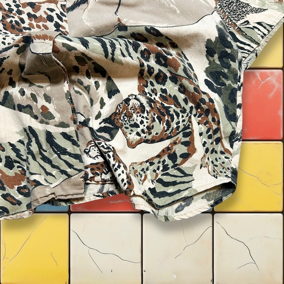 Vintage Byer Animal Print Shirt 90S Women L Tiger Hawaiian Short Sleeve vacation - Picture 12 of 13